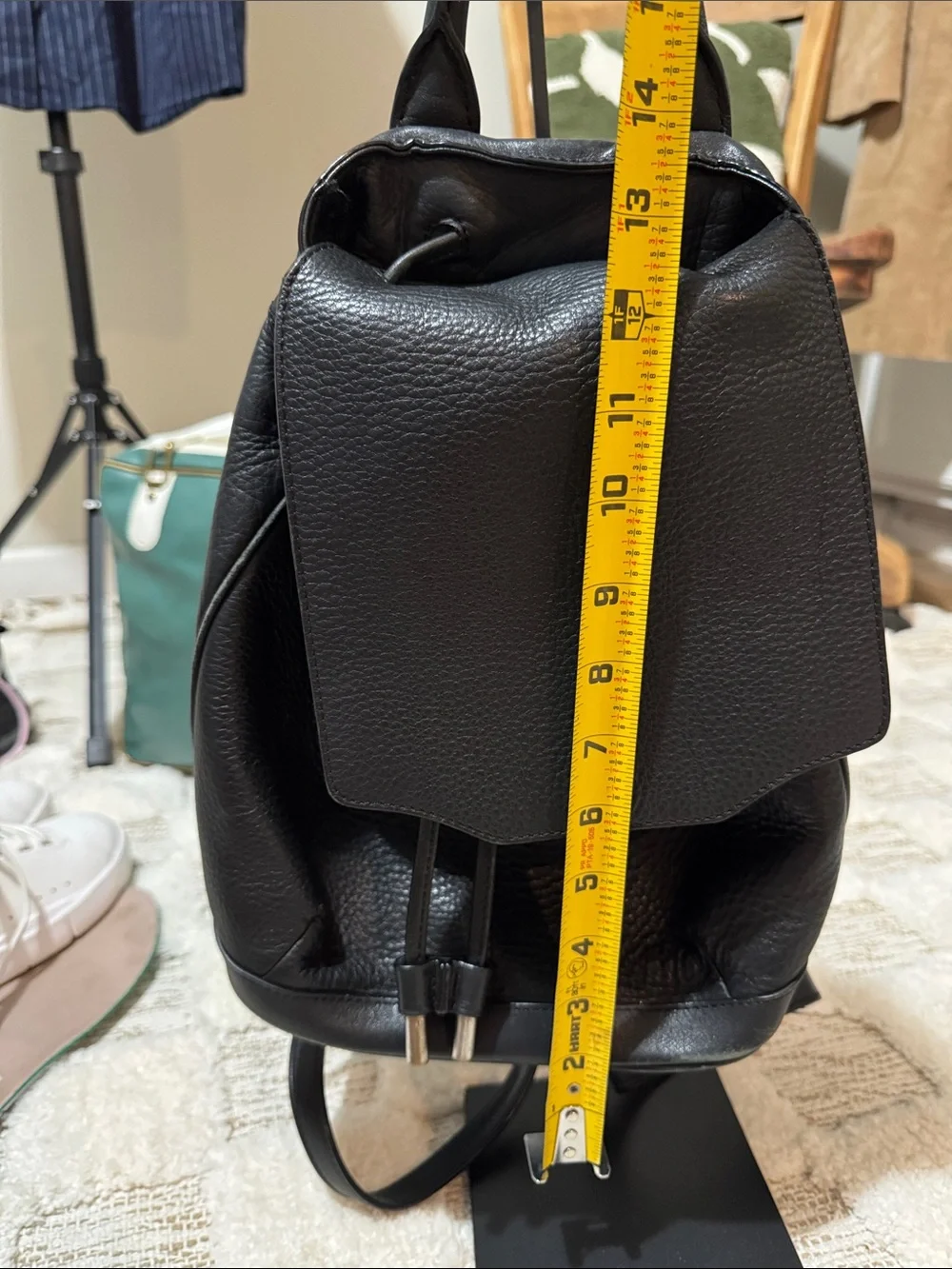 Black Rag & Bone Black Pebbled Leather Backpack Drawstring Mini Backpack - Women